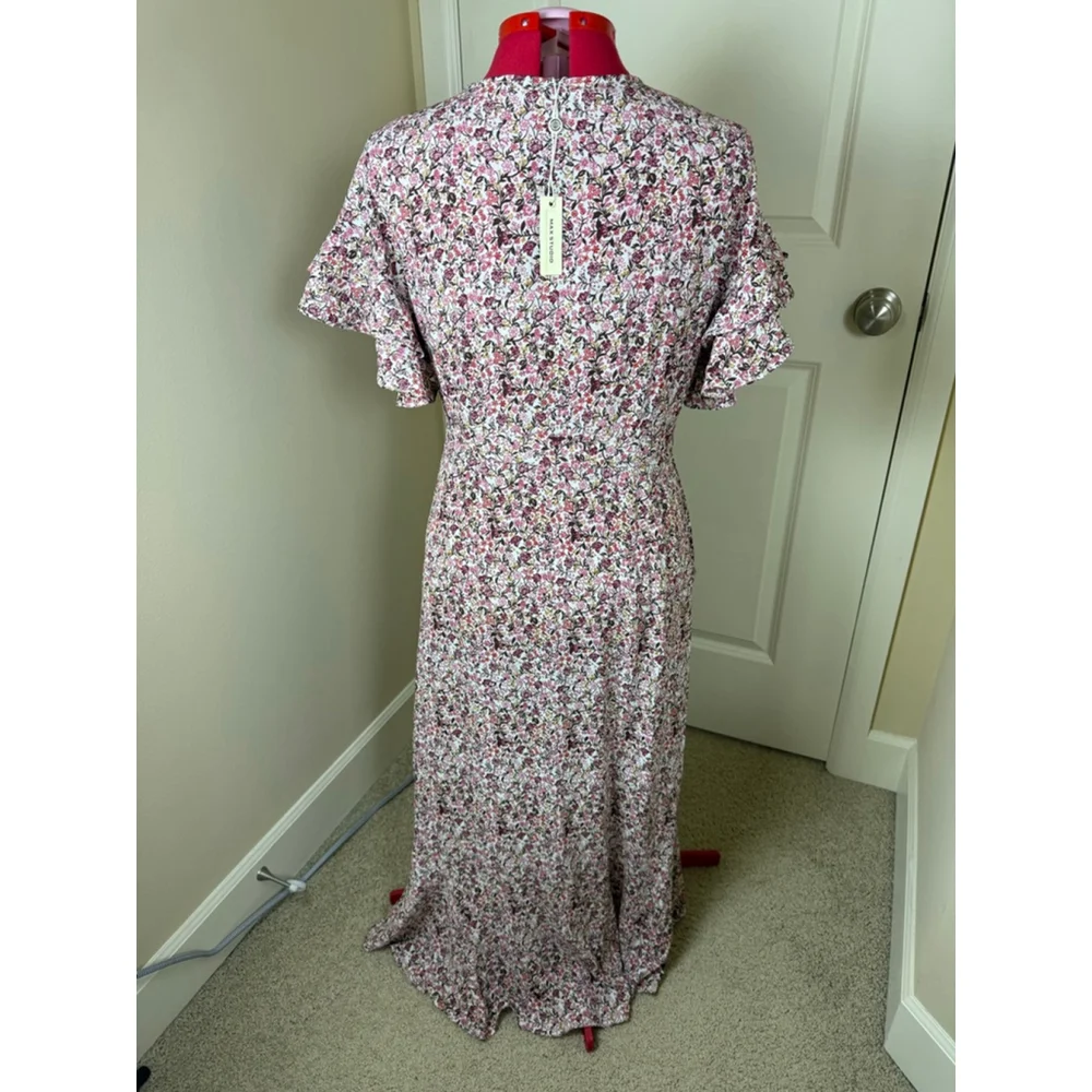Women's Max Studio XL Pink White Floral Ruffle Wrap Dress